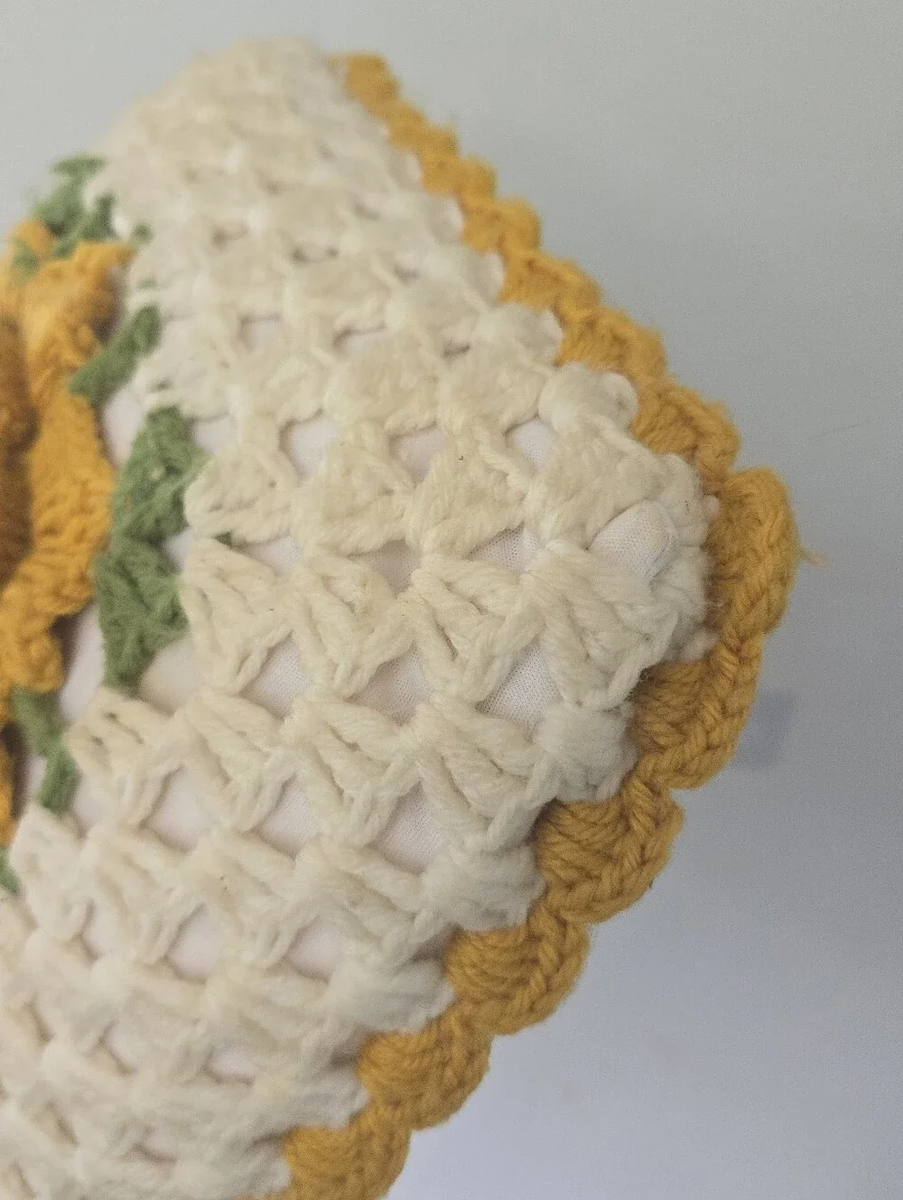 Set Of 2 Vintage Granny Square Crochet Throw Pillows 3D Yellow Roses *read